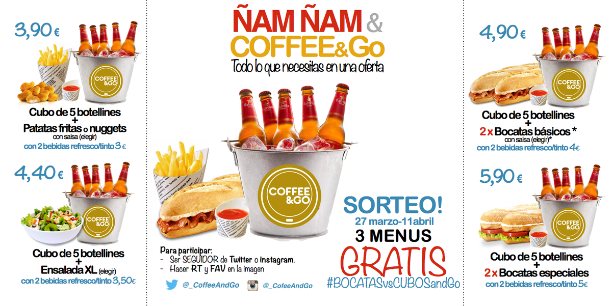 _CoffeeAndGo's tweet photo. #Sorteo #BOCATASvsCUBOSandGo REGALAMOS 3 MENUS!!!! Para participar: ser/hacerse SEGUIDOR y hacer RT y FAV n la imagen http://t.co/Fs8YK5Emta