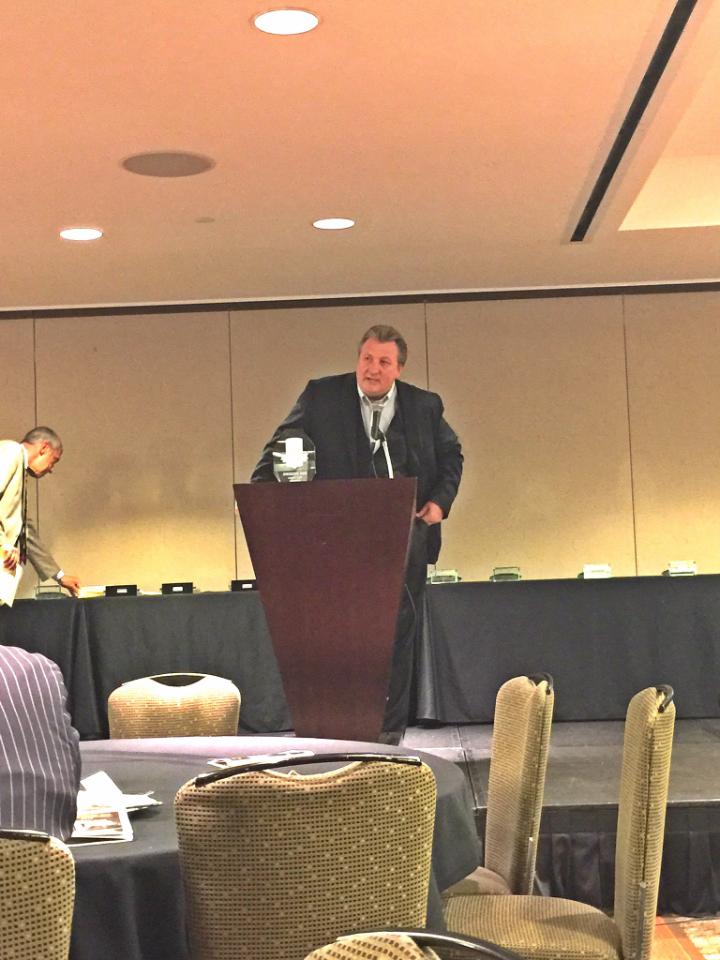 WVUhoops's tweet photo. .@CoachHuggs accepting the Jim Phelan National Coach of the Year Award in Indianapolis. http://t.co/ccz9p5dQeM