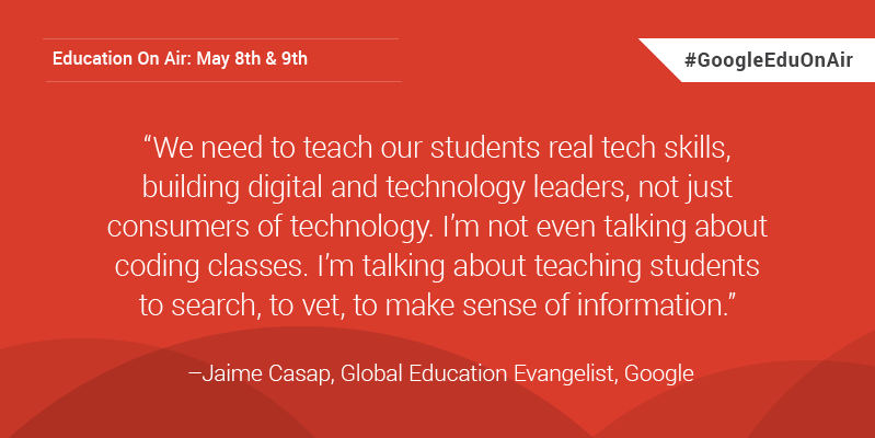 GoogleForEdu's tweet photo. Build digital leaders and prepare students for the future. Learn more: #GoogleEduOnAir http://t.co/hETjWs44fC http://t.co/gGmQNsIE0Z