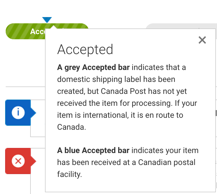 vipsoft's tweet photo. @canadapostcorp What does a "green" accepted bar mean? http://t.co/uRs9a3wlxK