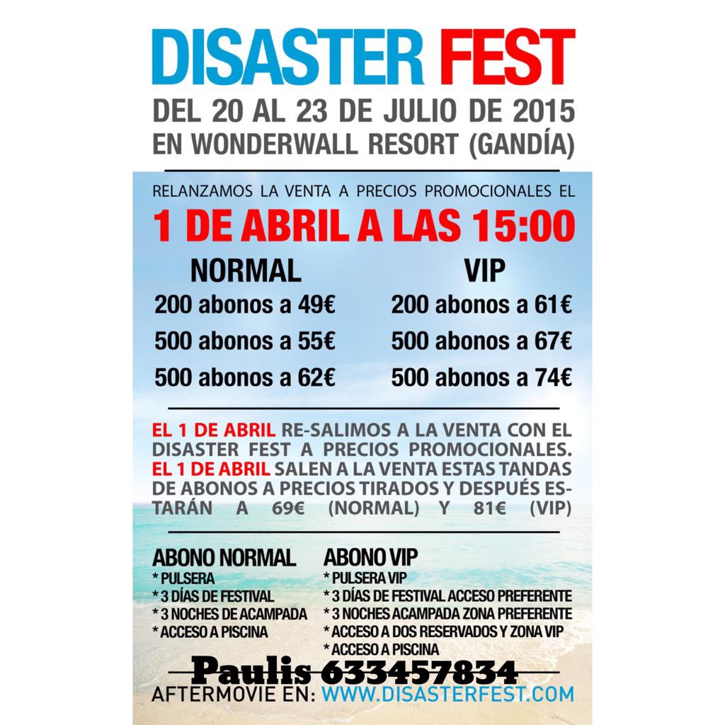 disasterpaulis's tweet photo. ENTRADAS DISASTER FEST AQUÍ ☞ https://t.co/445G6H7rW1
@DisasterFest @Ticketbell_es @WonderwallMR @GANDIAMUSICA http://t.co/8g0j2ry1gQ