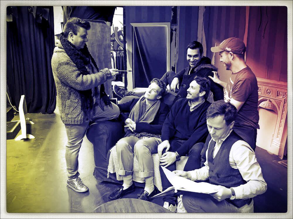 ConlethKane's tweet image. The #RiseLikeAPhoenix cast with our director at the @AboveTheStag theatre. #Rehearsals #NoteSession