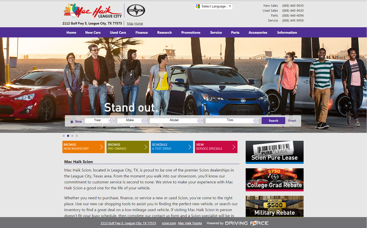 dforceauto's tweet image. Launching new #Scion website on #Responsive design for Mac Haik's @STARTOYOTALCTX - machaikscion.com Like it?
