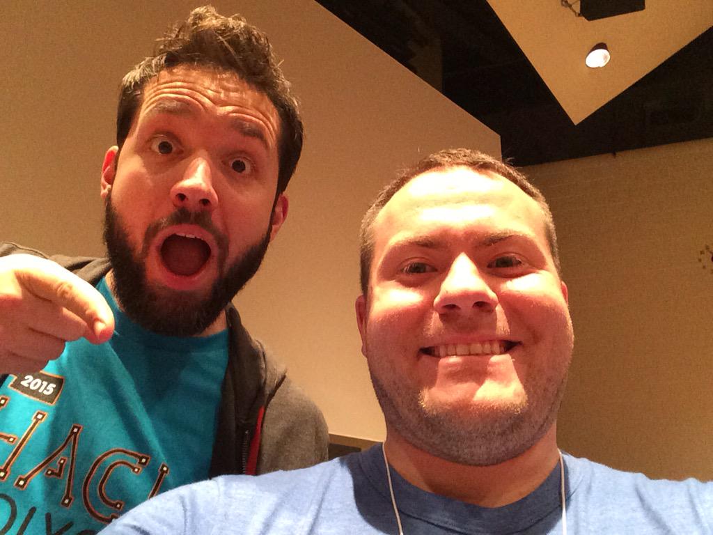 rexstjohn's tweet image. ZERMG it&apos;s @alexisohanian @HackHolyoke @MLHacks  #makesoftware