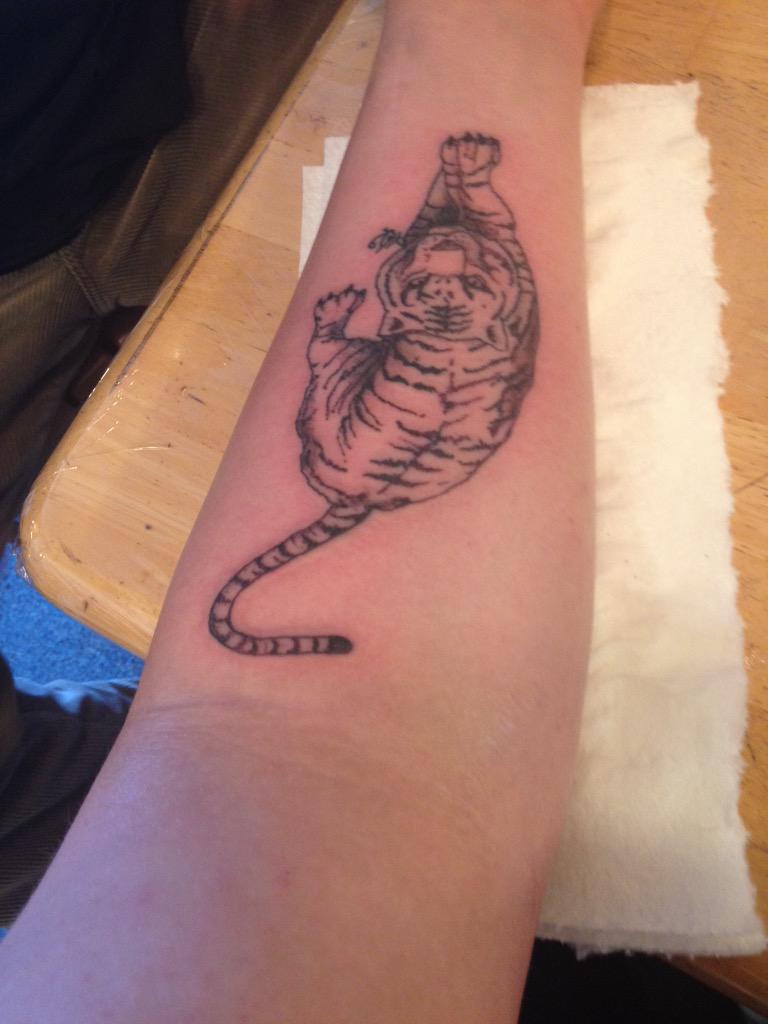 Patrickcarletv's tweet photo. Both of my tattoos I got the dragon on my right arm a month ago got the tiger today on my left arm ^.^ http://t.co/d8PYiSswt4