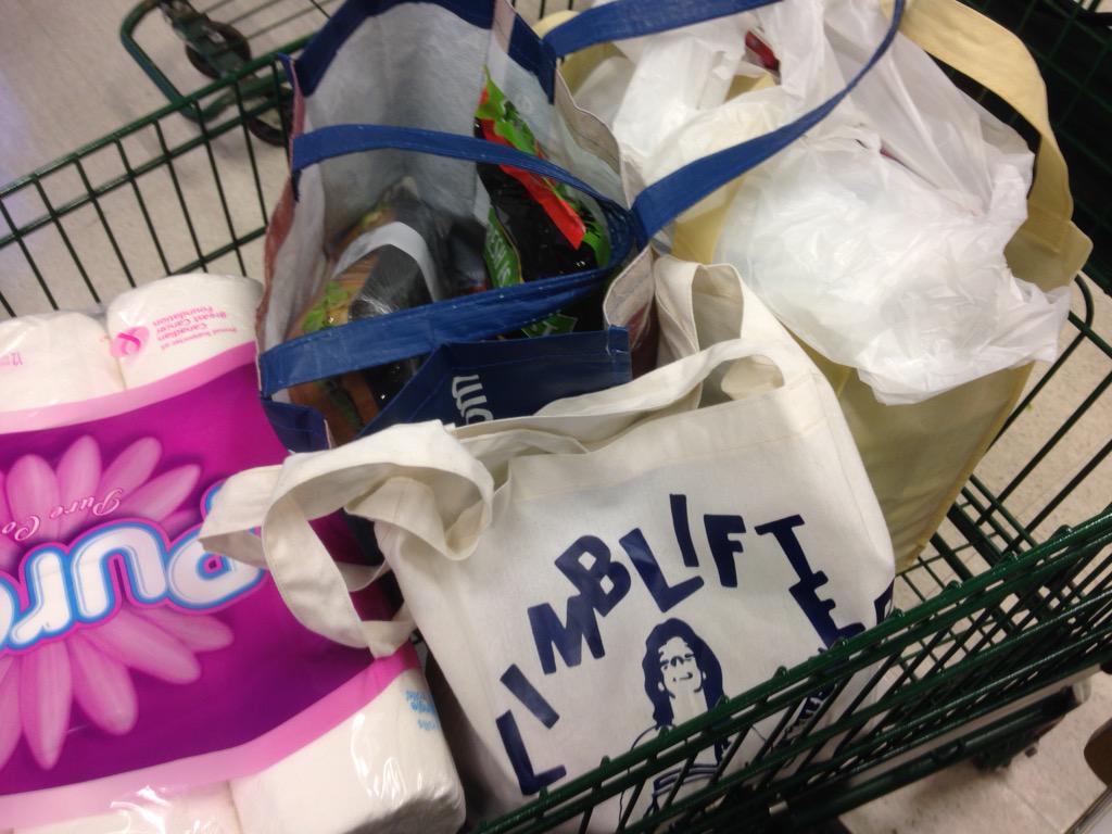 LIMBLIFTER's tweet image. Spotted in the wild: #limblifter tote &amp;amp; toilet paper at the grocery store! 🐣