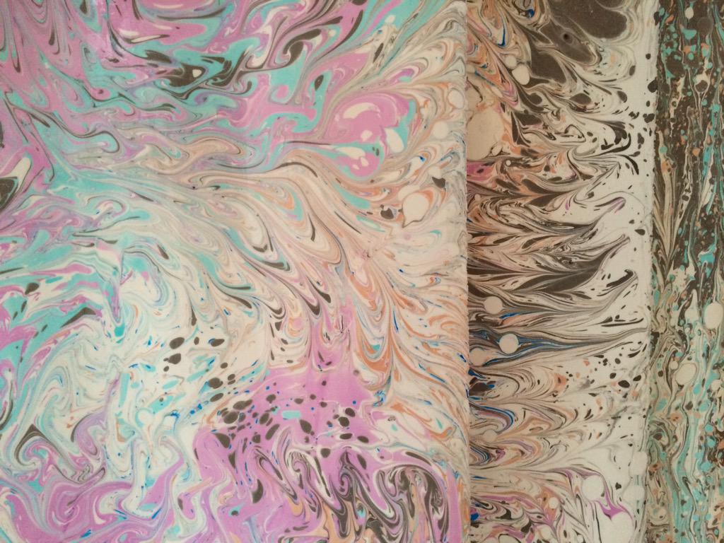 The gorgeous results of this evening's paint marbling! #popupshop #chinatown