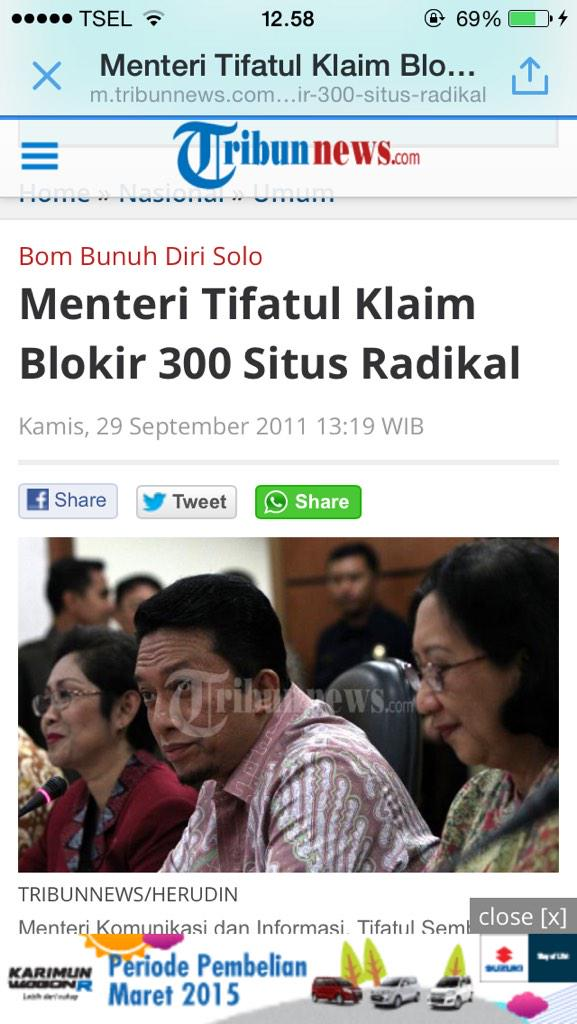 SujarwoTony's tweet photo. Lha ini om @tifsembiring klaim blokir 300 situs radikal, kita tanya dong kriterianya untuk dibandingkan dg rudiantara http://t.co/SH3kDJEUl6
