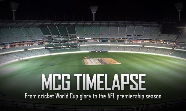 melbournefc's tweet photo. Less than a week ago, the @MCG looked very different! Check out our timelapse: http://t.co/IVOF0w1SAi #afldeessuns http://t.co/yyeNgPcyio