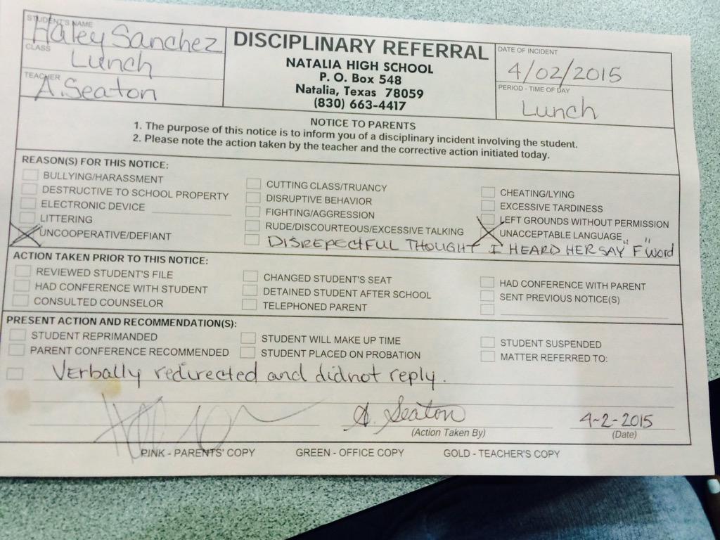 NhsYou's tweet photo. Had to save @haley_sanchez10 tweet. Who gets in trouble at lunch? 😂 #OnlyatNHS http://t.co/7htK22evv6