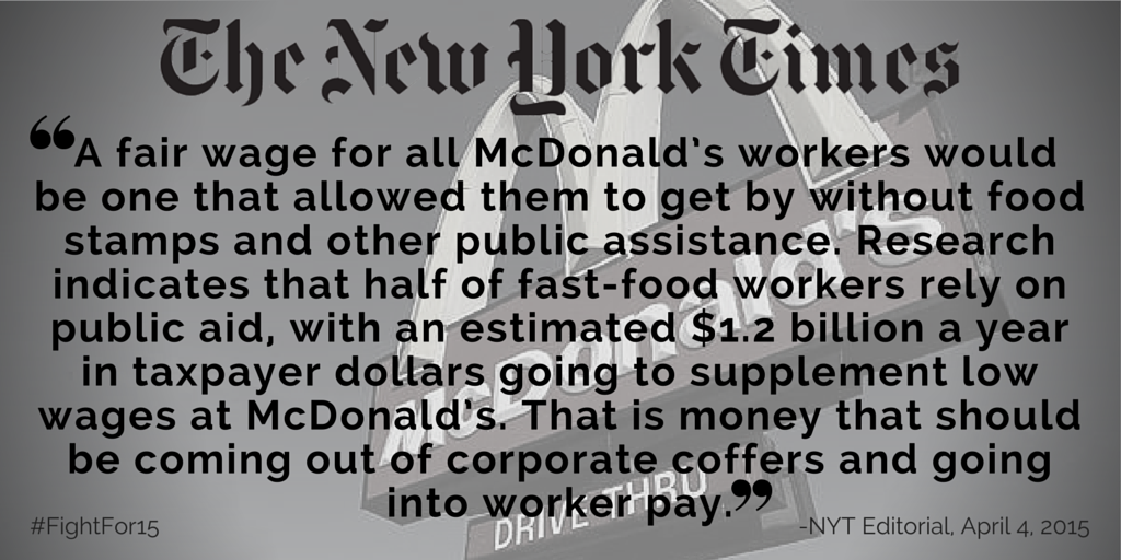 FightForAUnion's tweet photo. Breaking: Powerhouse @nytimes editorial on McDonald's "raises". http://t.co/WOdznWaA3u #FightFor15 http://t.co/9TBrnTrXXH