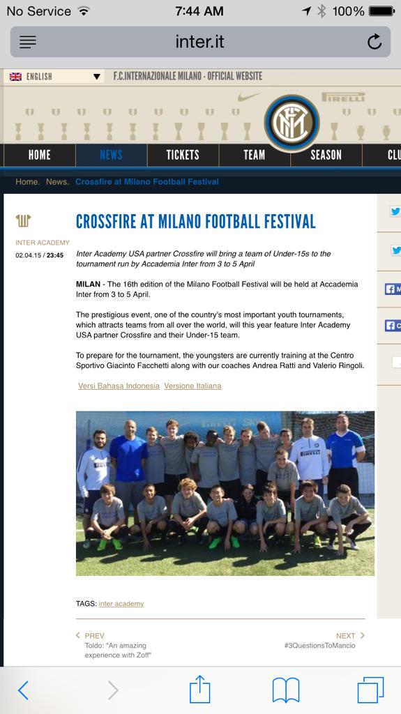 zalujani's tweet photo. Crossfire U14 on Inter Academy website:) @CrossfireADP http://t.co/smDnGes9BA