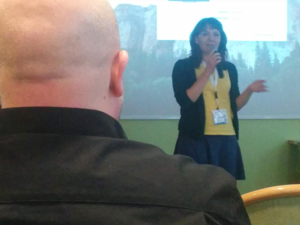 gulyasm's tweet photo. . @gszjulcsi from @prezi talking about diversity and woman in tech at @devopsdayslj . Be the change you want to see. http://t.co/rPJ7okTCwE