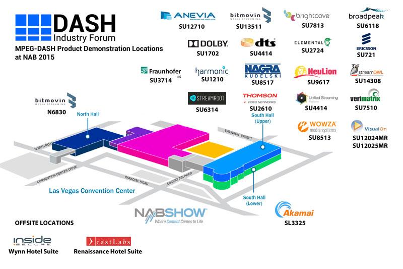 DASH_IF's tweet image. Where to find MPEG-DASH product demonstrations at #NABShow 2015 #DASHforward