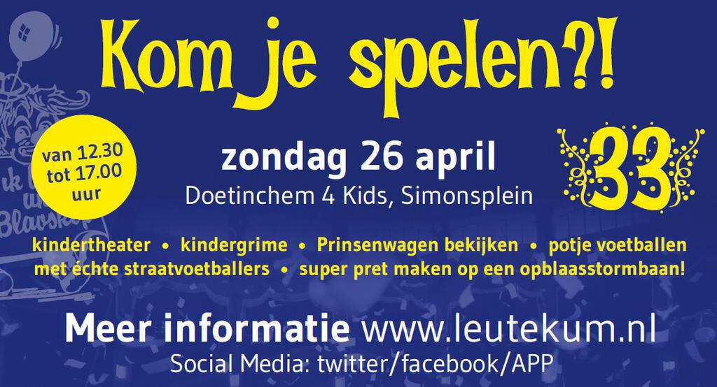De <a href="/Blaoskoppen/">C.V. De Blaoskoppen</a> bestaan 33 jaar en organiseren een geweldig evenement op 26 april op het Simonsplein! Kom je spelen?!