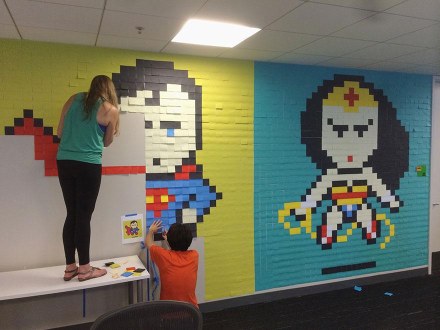 RugbyPrinter's tweet photo. Office worker uses 8,024 Post-It Notes to turn boring office walls into superhero murals http://t.co/HsCriegpyc http://t.co/2UKuRkTGEw