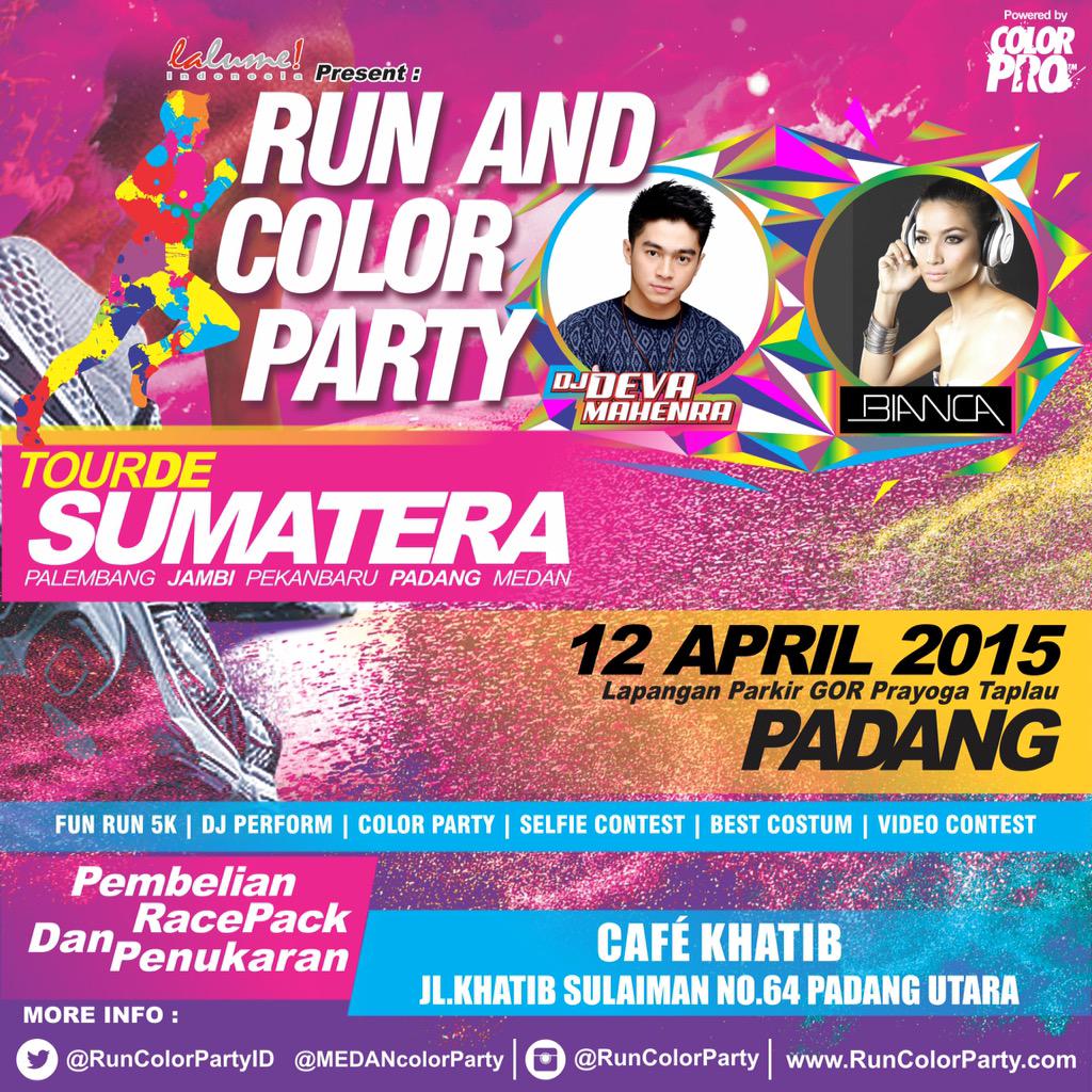 PdgColorRun's tweet photo. Jangan sampai ketinggalan moment seru PADANG #RunColorParty Minggu,12 April 2015 w/ @DevaMahenra || @RunColorPartyID http://t.co/Yr2b1KbCfw