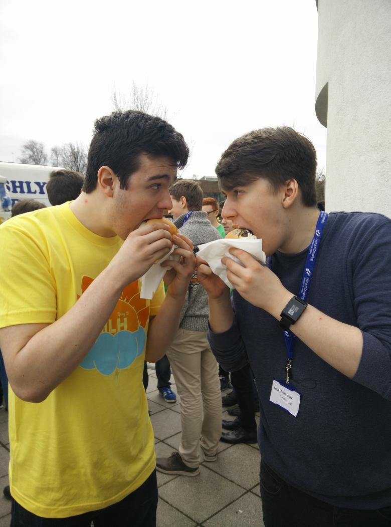 MLHacks's tweet photo. Beef &amp; bromance @Hackdee2015 thanks to @DollyDotDimples! #Hackdee http://t.co/YREbXpGZIr