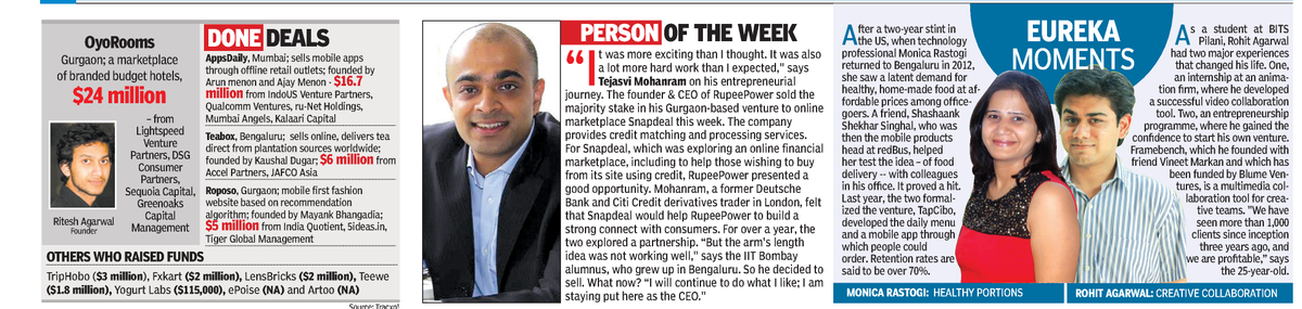BlueEyeProf's tweet photo. Must read stories of #startup published in @TOIAhmedabad Pg.14 . Great to have @oyorooms @RupeePower &amp; @tapcibo http://t.co/z7gbGUV6lb
