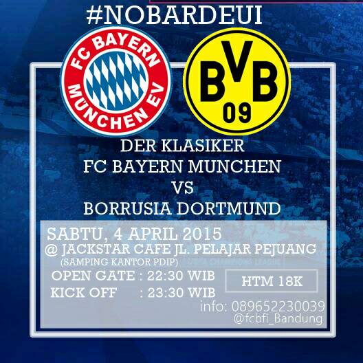 Nobar Bayern VS dortmun with <a href="/fcbfi_Bandung/">Bobotoh Bayern</a> , jack star cafe ,
OG : 22.30
HTM : 18 k free burger
Hayu #NOBARDEUI