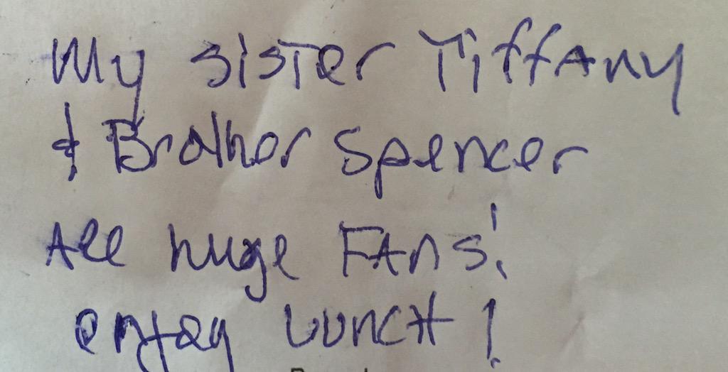 DaleJr's tweet image. Note on my lunch receipt. @NASCAR fans are the best.