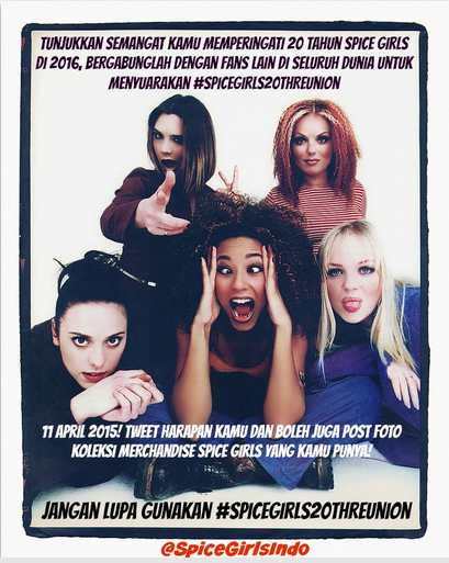 <a href="/iBDFest/">InBetweenDays</a> Sabtu, 11 April 2015 seluruh fans Spice Girls di dunia akan menyuarakan #SpiceGirls20thReunion