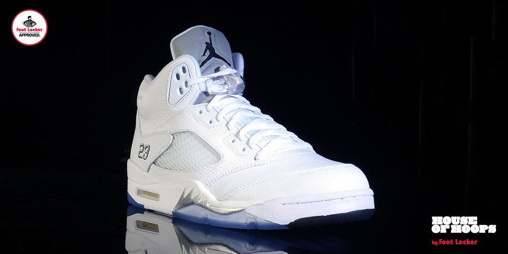 jordan 5 metallic white on feet