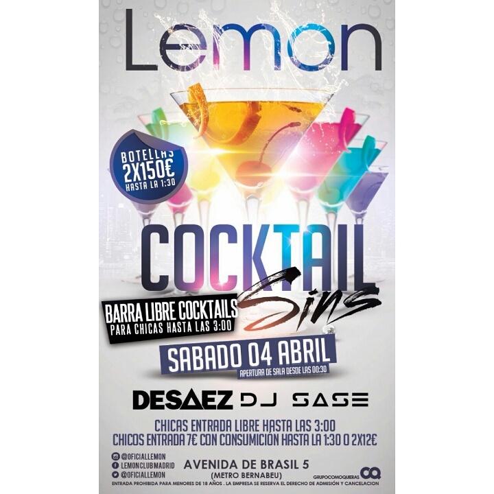 Srta_emme's tweet photo. #Sabado chicas barra libre #cocktails hasta las 3:00(entrada gratis)chicos 1x7€ 2x12€ 📋Listas Maria Valero📋@LemonClub http://t.co/WwABYvCCWG