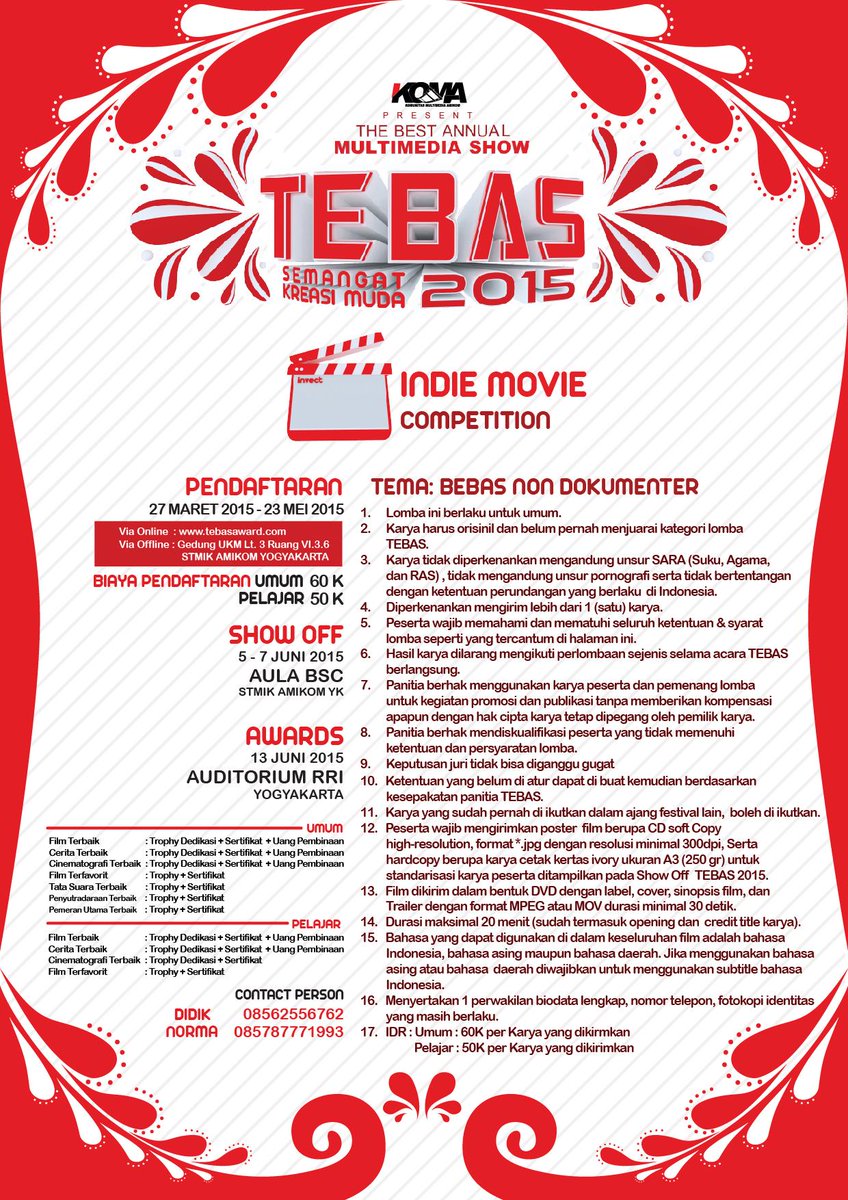 TebasAward's tweet photo. @FILM_Indonesia Pendaftaran INVECT | Tema Bebas Non Dokumenter #TEBAS2015 | Info : http://t.co/BGjAx1u2Np http://t.co/BZePgvcyAP