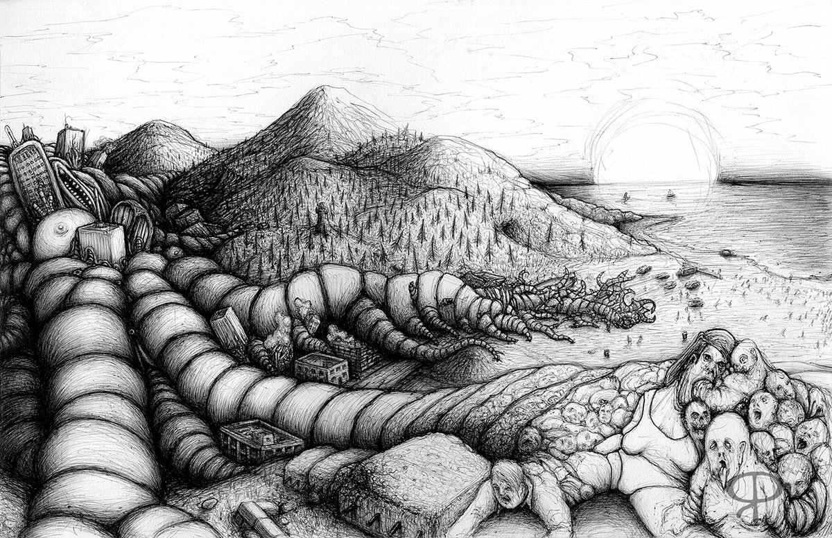 The Oneness of Man, Violently Manifesting - "The Merger" Ballpoint Pen 11"x17", 2012 - Goat Fucker #3