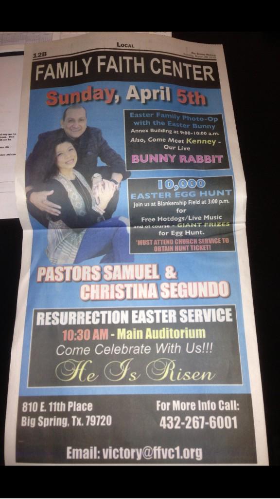 samsegundojr's tweet photo. Thank you Big Spring Herald for the advertisement #HolyWeek15 #PassoverPower #KeepTheFeast http://t.co/Obw9Wm1vhd