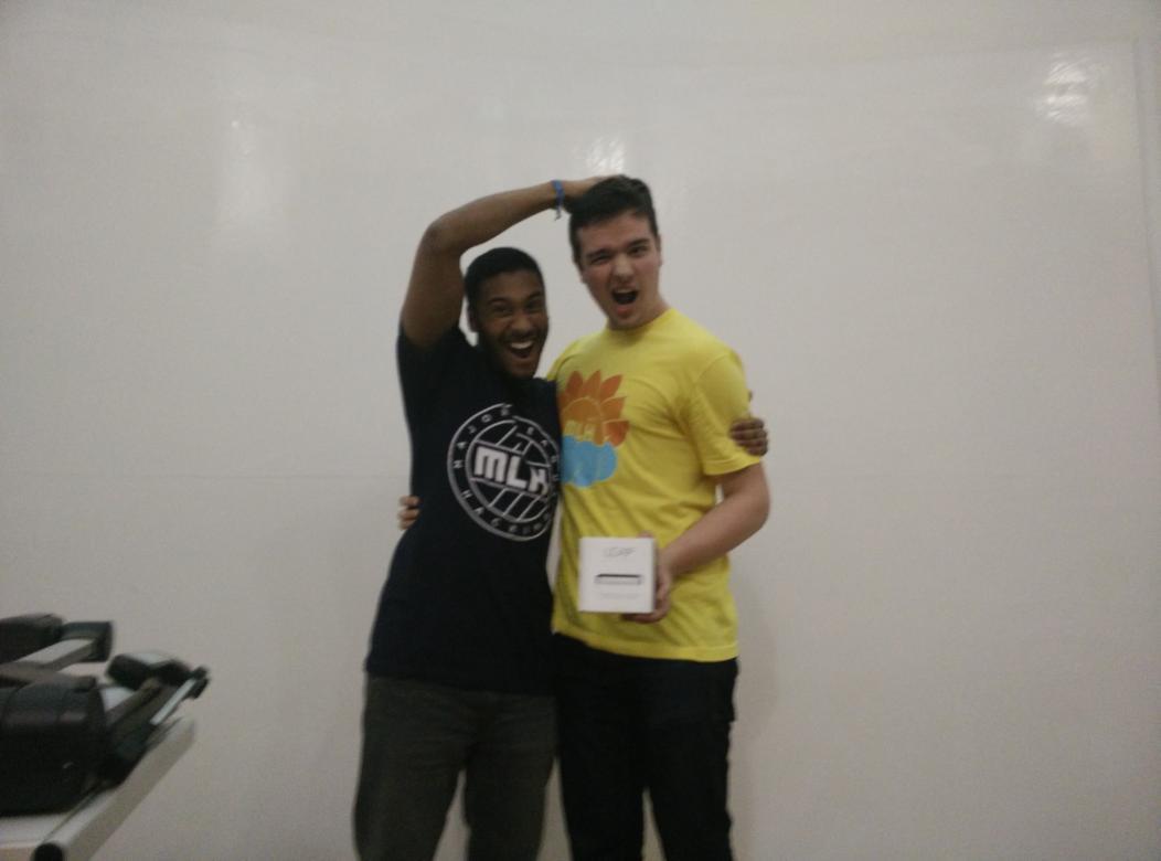 MLHacks's tweet photo. Well done to Peter &amp; Julian for winning @dellhome @Dell's #SlideshareKaraoke @Hackdee2015! #Hackdee http://t.co/NUOSEWUfqB