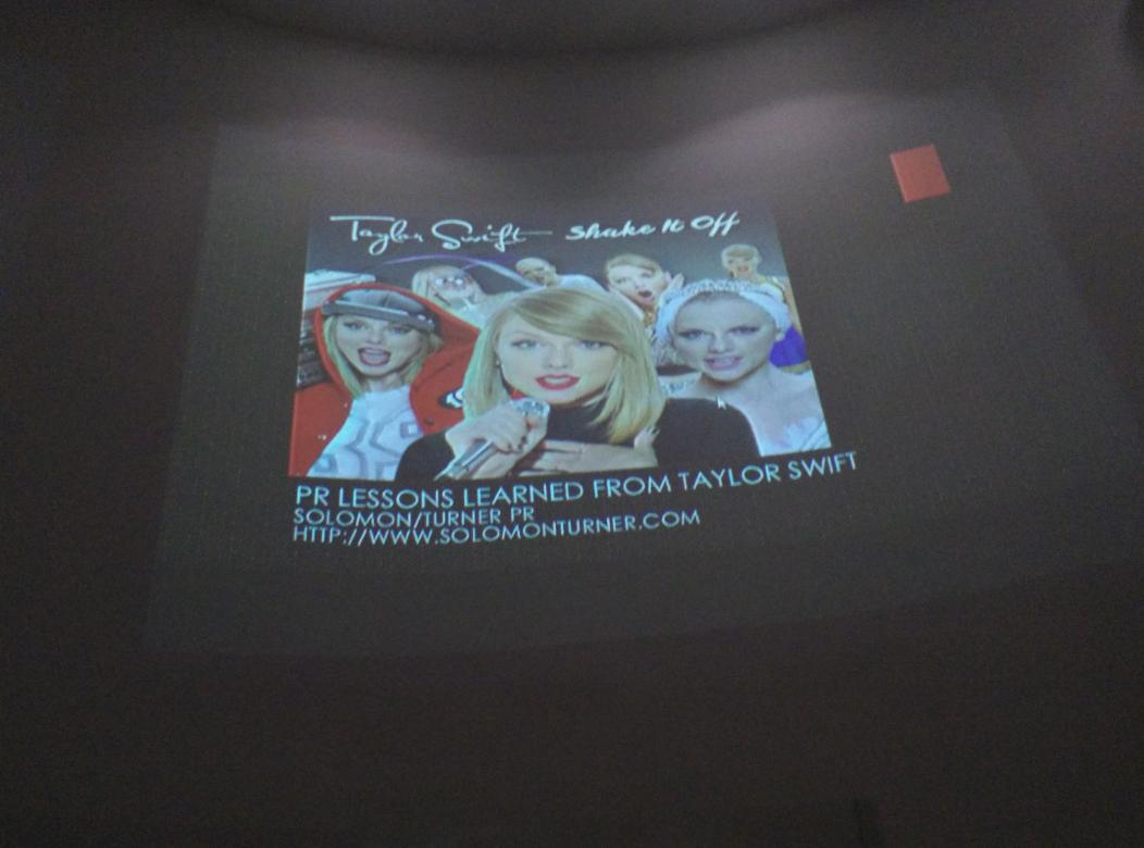 MLHacks's tweet photo. Here's @RiverTam57 giving us PR lessons learned from Taylor Swift! #SlideshareKaraoke @Hackdee2015 http://t.co/gNGo64RCX4