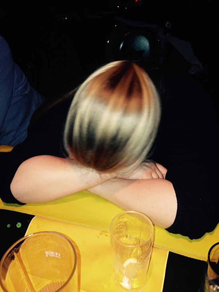 mike_ghosty's tweet photo. @AmberHine is a little tired at out TA debrief meal! Last night in Scarborough! #nsdftech15 http://t.co/cq9xieentf