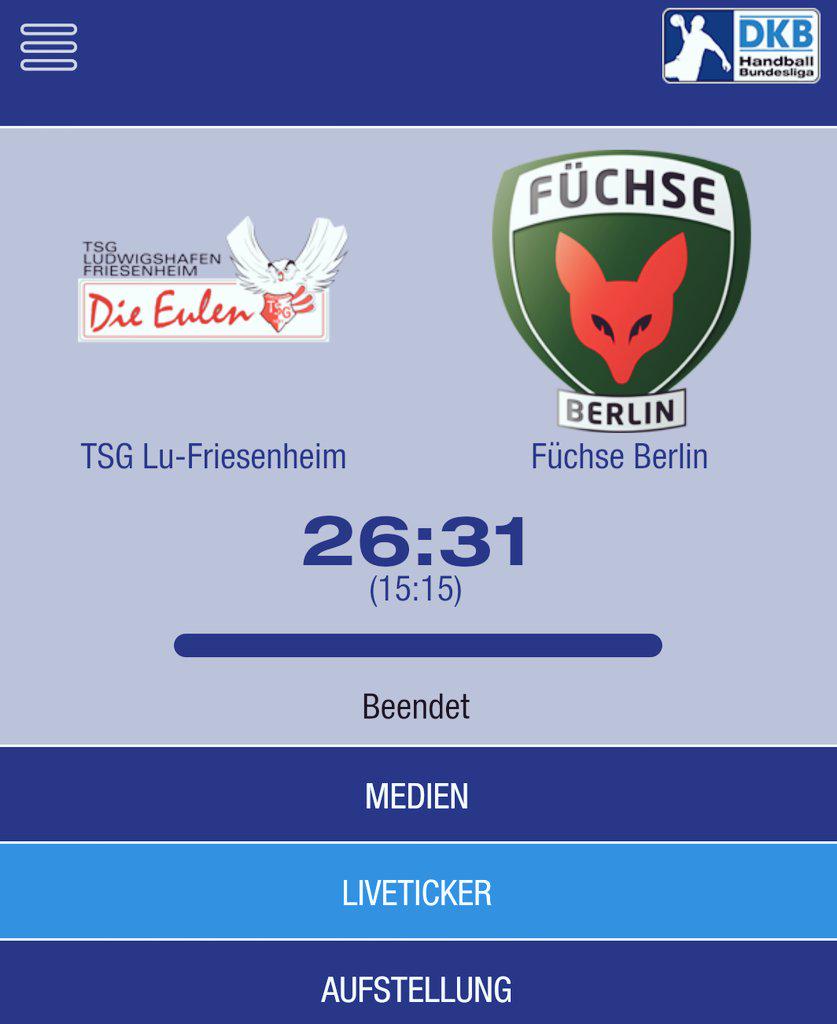 MrsHandball's tweet photo. @DKBHBL Das war's 😌 @TSGFriesenheim vs.@FuechseBerlin 26:31 😜 #Auswärtssieg &amp; #2Punkte http://t.co/hAxNwOkPWP