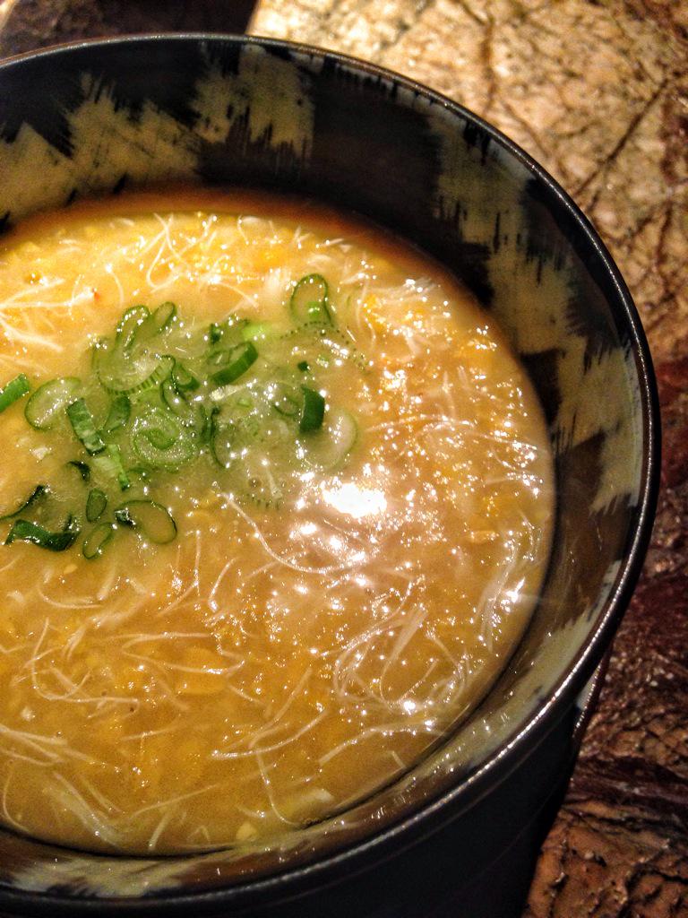 Crab and sweetcorn soup <a href="/DUCKandRICEsoho/">Duck&Rice</a>. Silky, cosseting, lots of crab.