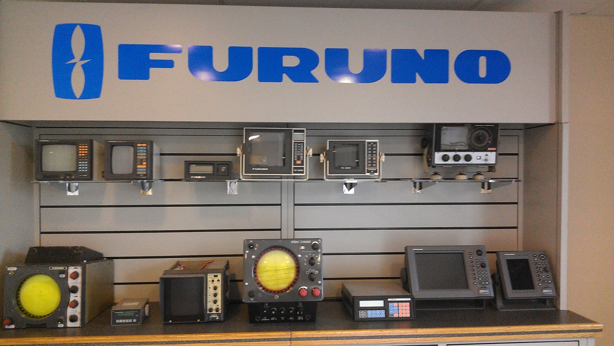 PMCNY's tweet photo. Furuno's 'Wall o' Fame' at their East Coast HQ. The kicker: they all still work! http://t.co/ivgBn32lq1