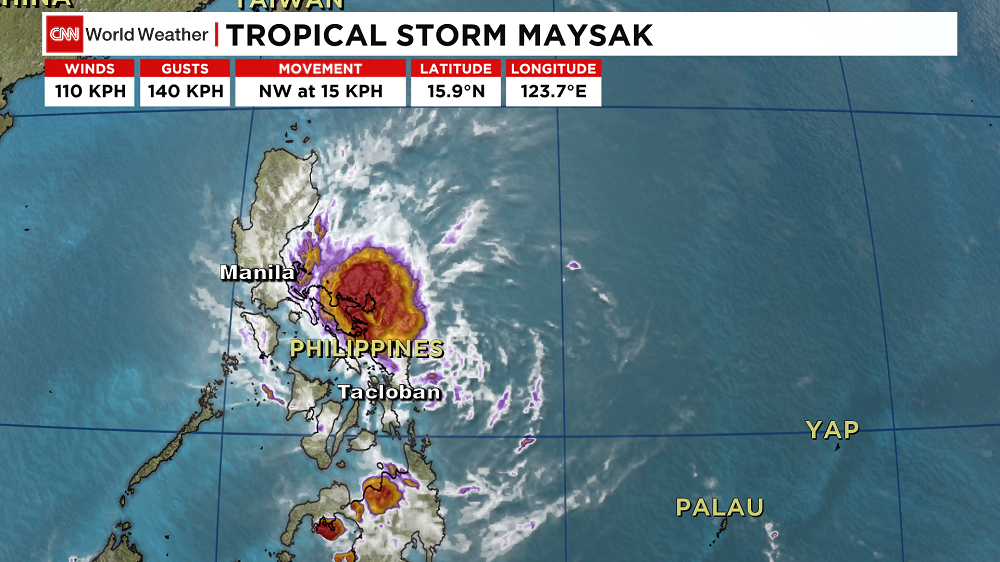 MAYSAK now downgraded to a tropical storm impacting Luzon in the