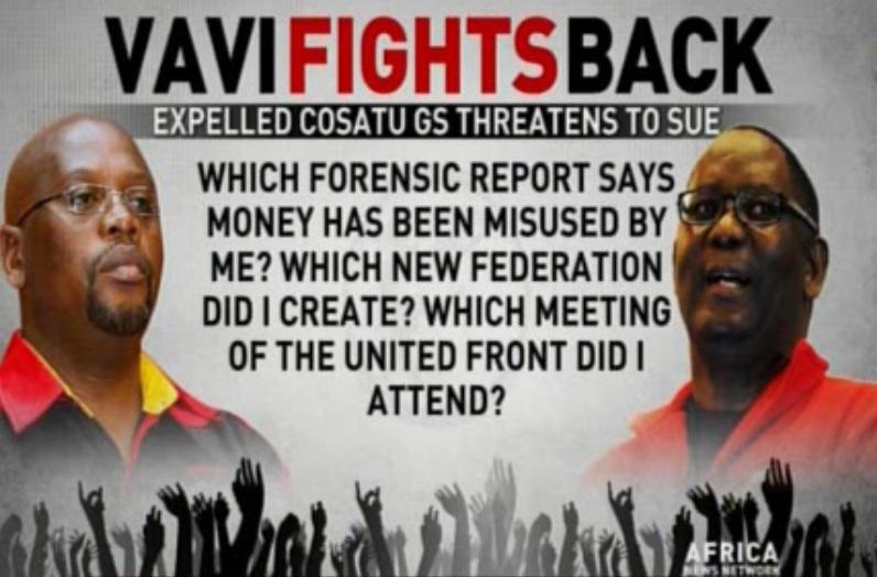 SNNreporter's tweet photo. Zwelinzima Vavi threatens to sue Cosatu Pres. Sidumo Dlamini @ANN7tv | See insert: http://t.co/A7mhG51c7B http://t.co/TAoav5p6iX