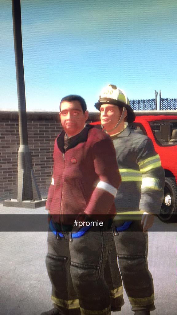 PRP_LCFD's tweet photo. Lieutenant J. Healey and Fire Chief B. Wingert pose for a "promie" http://t.co/t696efWNWO