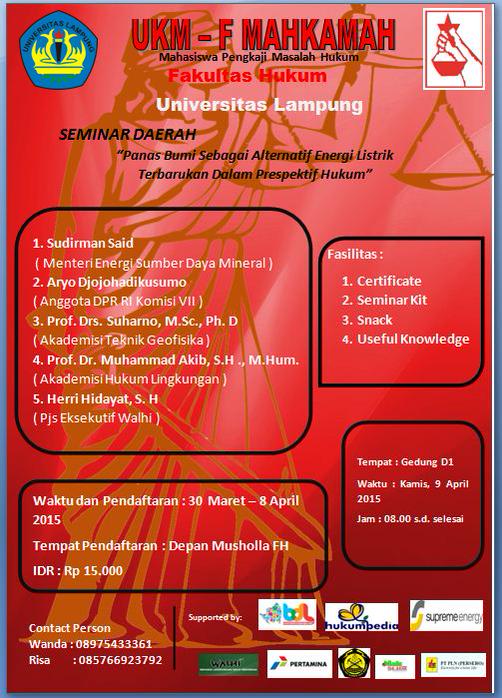 Yuk gabung SEMDA yg diadakan UKMF Mahkamah Unila, 9/4/2015
di Gedung D1 FH Unila
Info : bandarlampungku.com/l7r371.bdl