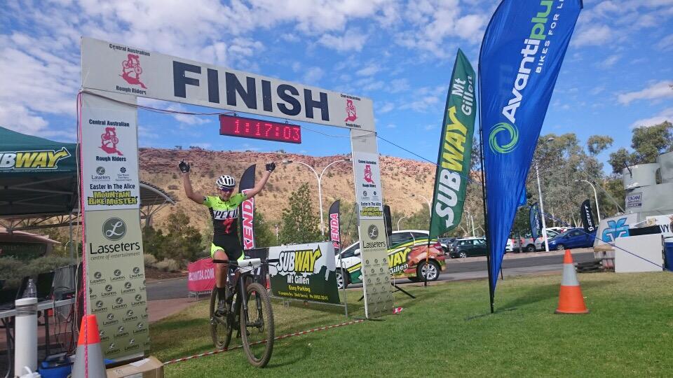 MTBAust's tweet photo. The arms are raised higher today! @jennybmtb stays undefeated at @Easter_TheAlice taking out Stage 2 #visitnt #mtb http://t.co/CidxxuxKKG
