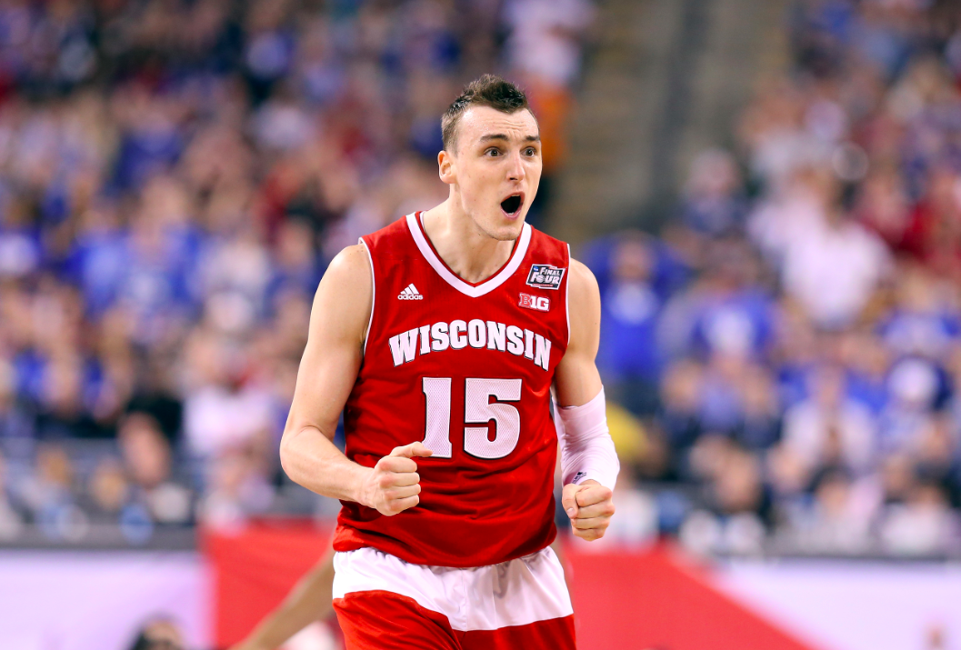 UNDEFEATED NO MORE! ON WISCONSIN! Wisconsin gives Kentucky their 1st loss 71-64 &amp; is headed to the Title Game.