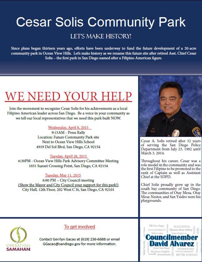 Friends!! This press conference is THIS WEDNESDAY for 1st park to be names after an API.Thnk u Councilman <a href="/AlvarezSD/">David Alvarez</a>