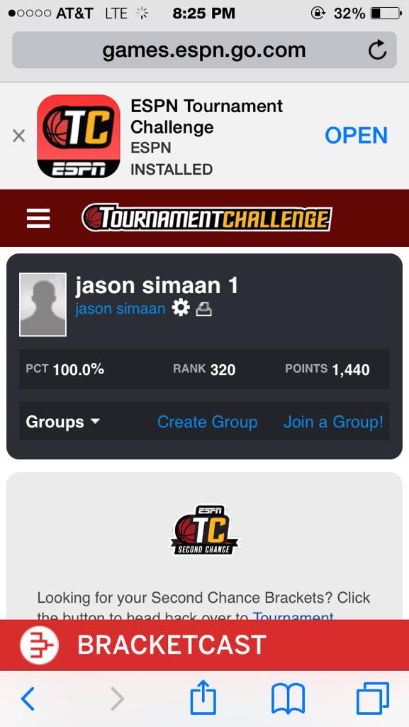 BookitWithTrent's tweet photo. @JasonSimaan bracket is ranked 320th out of 11.7 million and he can't name a single player in the tournament http://t.co/YwzSogaUxE