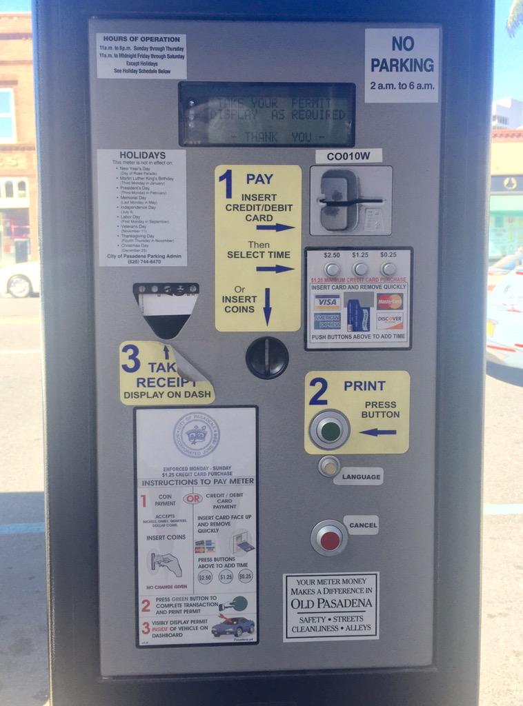 benari's tweet photo. Downtown Pasadena parking: UX paradise! http://t.co/eZhb424WI6
