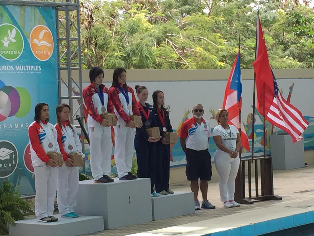 PRDivingGP's tweet photo. Women's 3-meter synchro medalists: Gold - Wu/Qu (CHN), Silver - Freeman/Parratto (USA), Jiminez/Fernandez (PUR) http://t.co/ArAdZijQwI