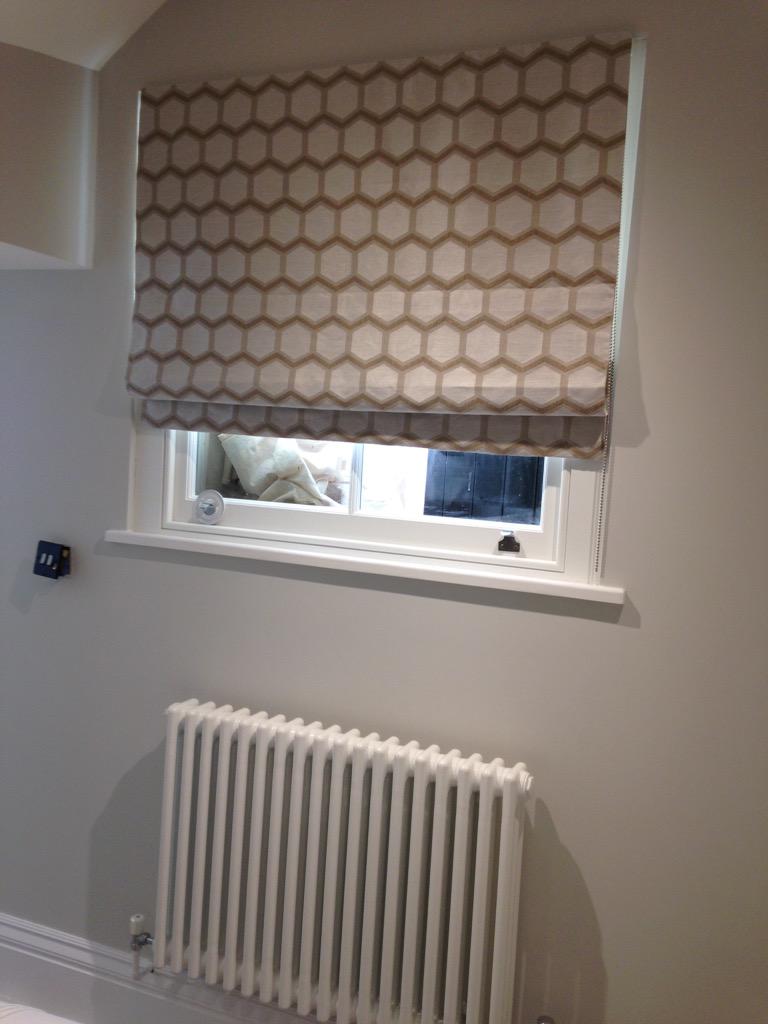 JuneWatmore's tweet image. This is a Roman blind with black out lining made inside a recess.