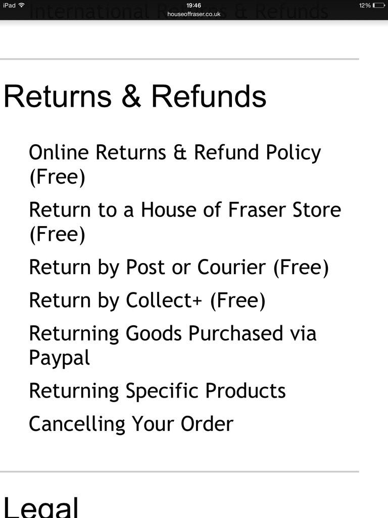 paulafletcher's tweet photo. Why would @houseoffraser offer online customers better support than those who visit a store. No return by post http://t.co/uQMKj2du22