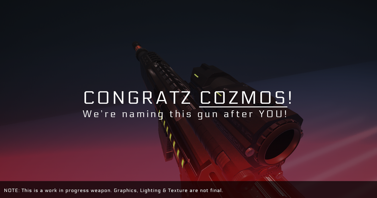 StarnetEclipse's tweet photo. Congratz @ohCoZMos! We're naming this gun after YOU!
#PrepareForTheAlpha http://t.co/2lcox4md9M